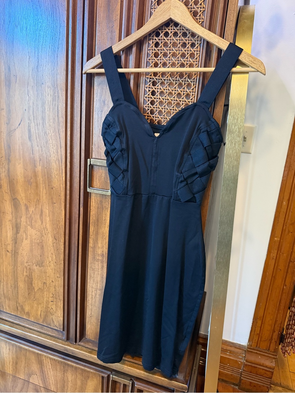 H&M Black Sleeveless Mini Dress with Textured Bust